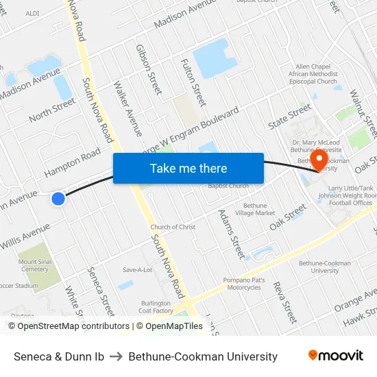 Seneca & Dunn Ib to Bethune-Cookman University map