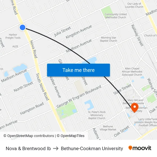 Nova & Brentwood Ib to Bethune-Cookman University map