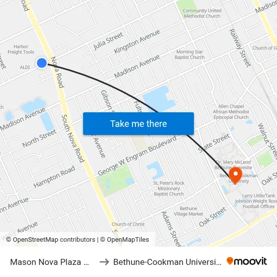 Mason Nova Plaza Wb to Bethune-Cookman University map