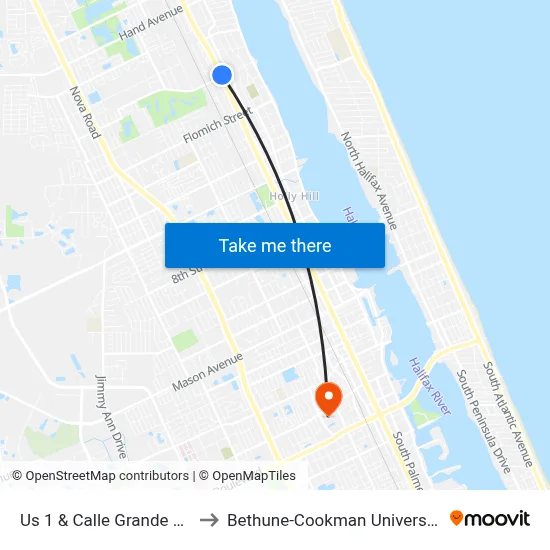 Us 1 & Calle Grande Ob to Bethune-Cookman University map