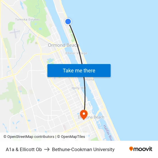 A1a & Ellicott Ob to Bethune-Cookman University map