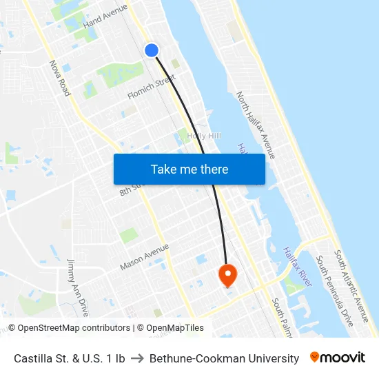 Castilla St. & U.S. 1 Ib to Bethune-Cookman University map