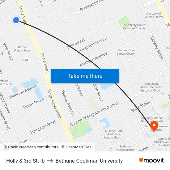 Holly & 3rd St. Ib to Bethune-Cookman University map