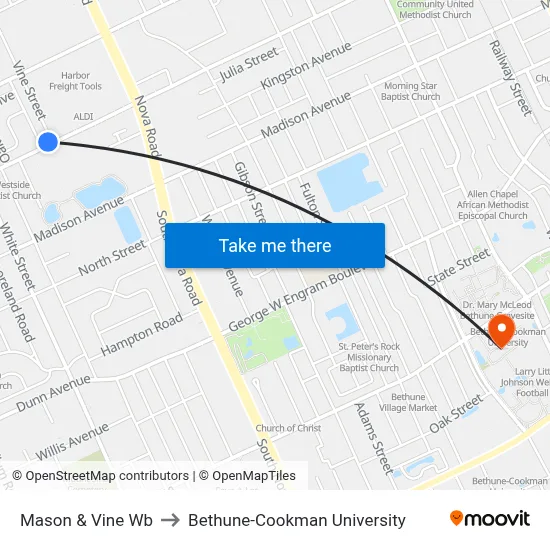 Mason & Vine Wb to Bethune-Cookman University map
