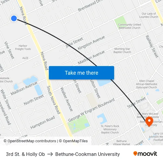 3rd St. & Holly Ob to Bethune-Cookman University map