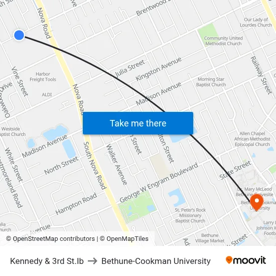Kennedy & 3rd St.Ib to Bethune-Cookman University map