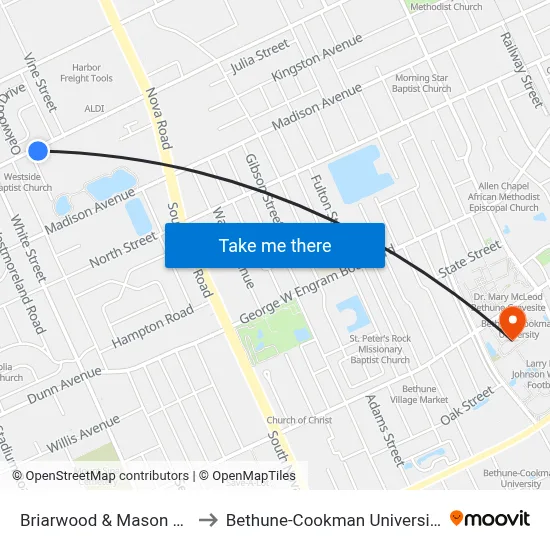 Briarwood & Mason Eb to Bethune-Cookman University map
