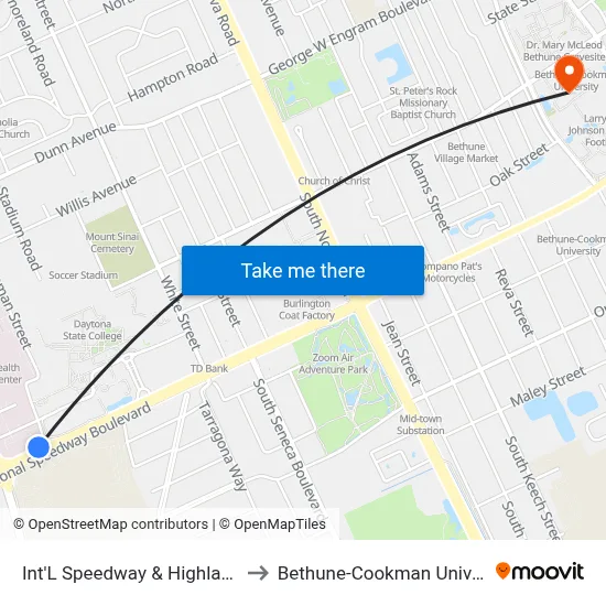 Int'L Speedway & Highland Ob to Bethune-Cookman University map