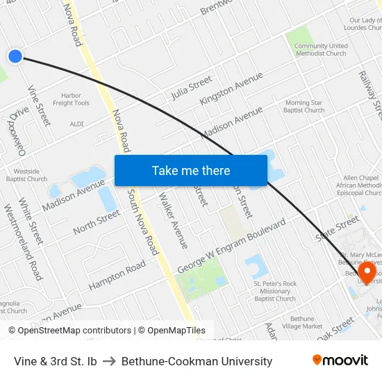 Vine & 3rd St. Ib to Bethune-Cookman University map