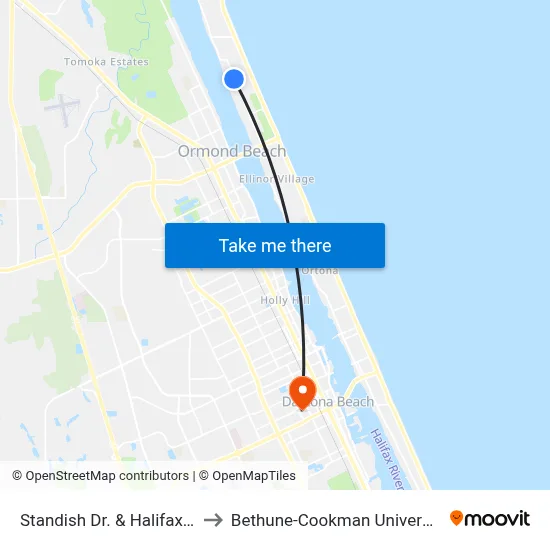 Standish Dr. & Halifax Ib to Bethune-Cookman University map
