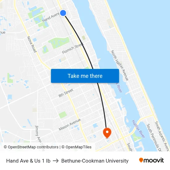 Hand Ave & Us 1 Ib to Bethune-Cookman University map