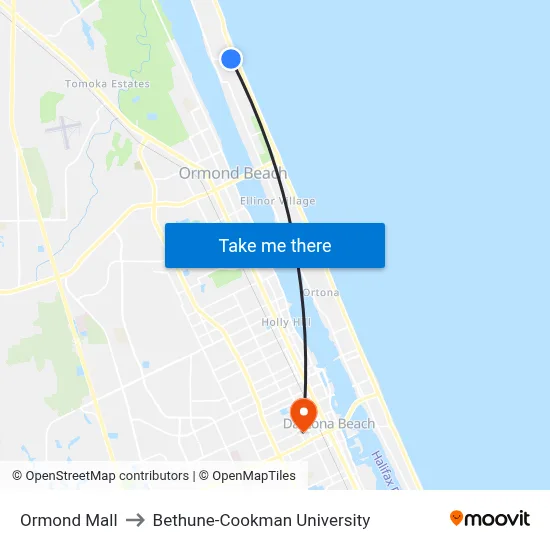 Ormond Mall to Bethune-Cookman University map