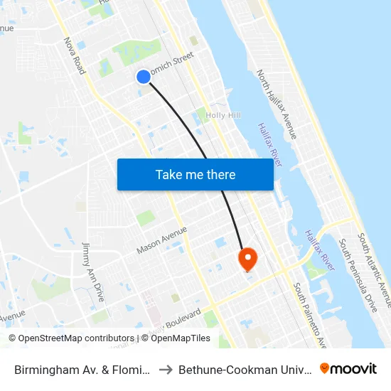 Birmingham Av. & Flomich Ob to Bethune-Cookman University map