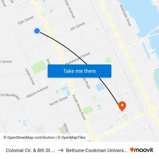 Colonial Cir. & 8th St. Ib to Bethune-Cookman University map