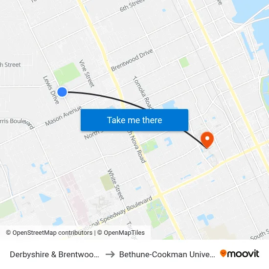 Derbyshire & Brentwood Ob to Bethune-Cookman University map