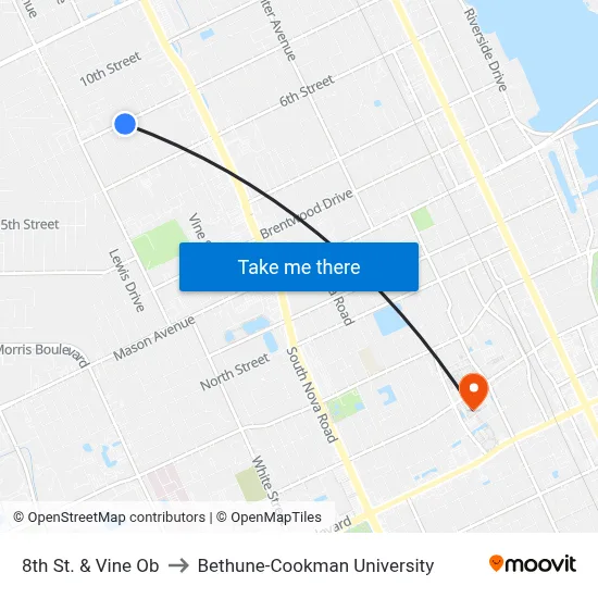8th St. & Vine Ob to Bethune-Cookman University map