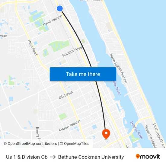 Us 1 & Division Ob to Bethune-Cookman University map