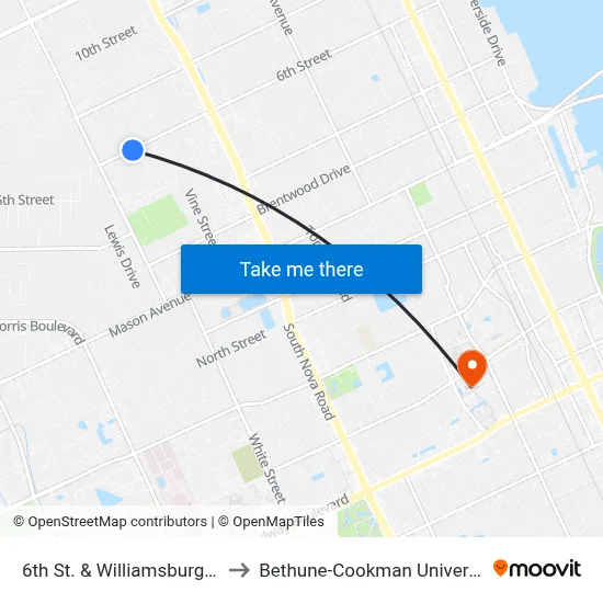 6th St. & Williamsburg Ob to Bethune-Cookman University map