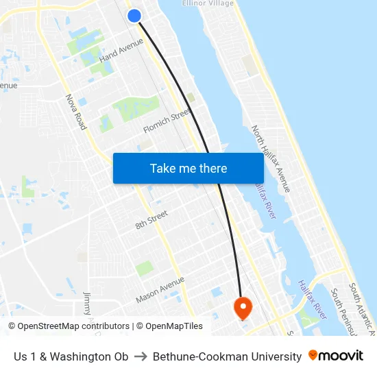 Us 1 & Washington Ob to Bethune-Cookman University map