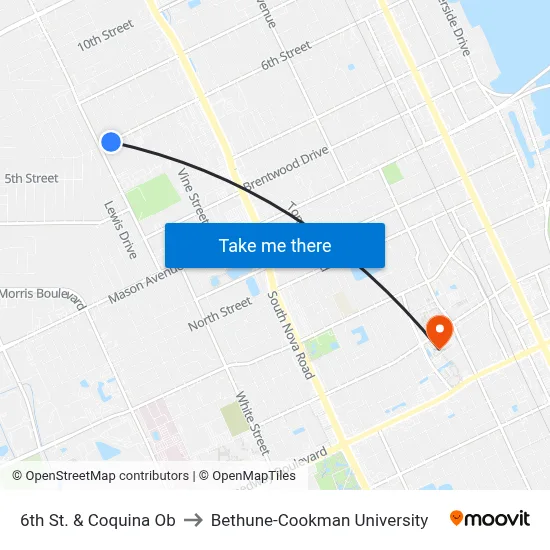 6th St. & Coquina Ob to Bethune-Cookman University map