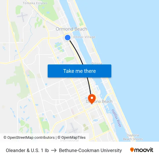 Oleander & U.S. 1 Ib to Bethune-Cookman University map