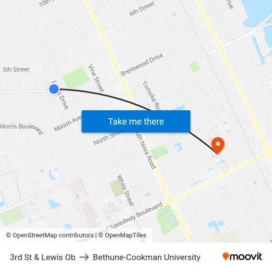 3rd St & Lewis Ob to Bethune-Cookman University map