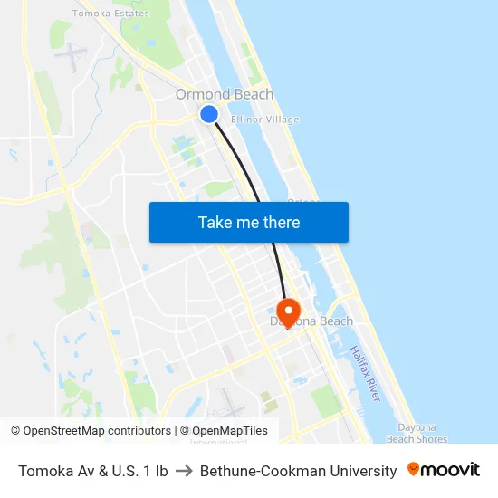 Tomoka Av & U.S. 1 Ib to Bethune-Cookman University map