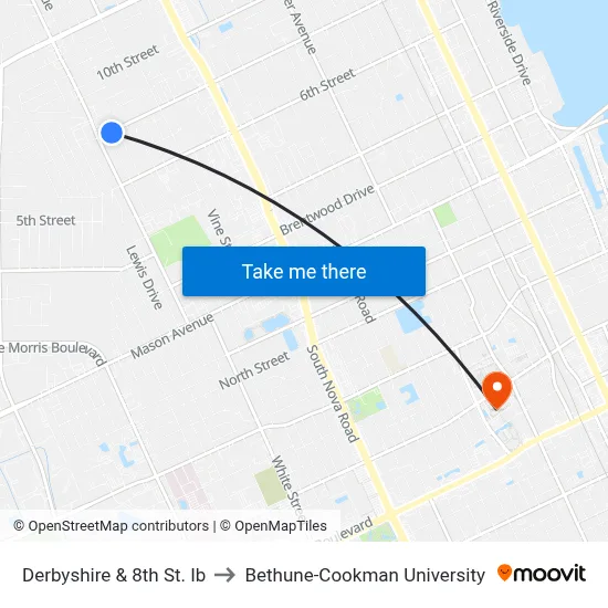 Derbyshire & 8th St. Ib to Bethune-Cookman University map