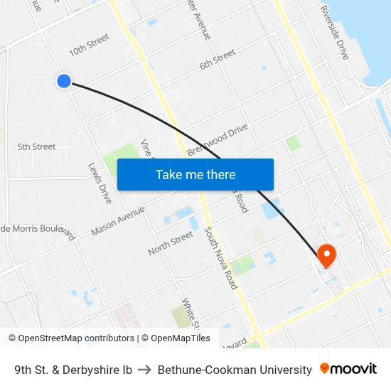 9th St. & Derbyshire Ib to Bethune-Cookman University map