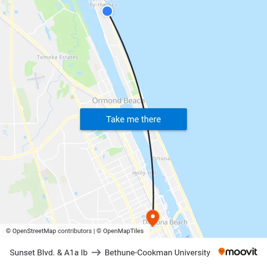 Sunset Blvd.  &  A1a Ib to Bethune-Cookman University map