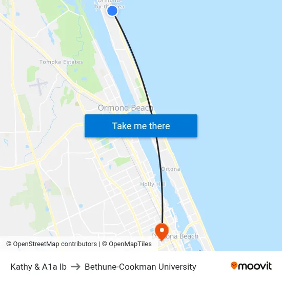 Kathy & A1a Ib to Bethune-Cookman University map