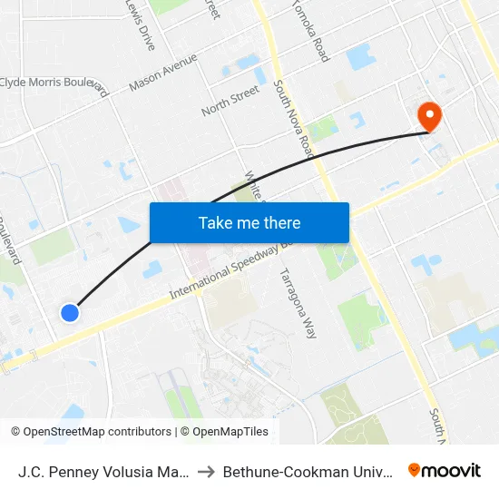 J.C. Penney Volusia Mall Ob to Bethune-Cookman University map