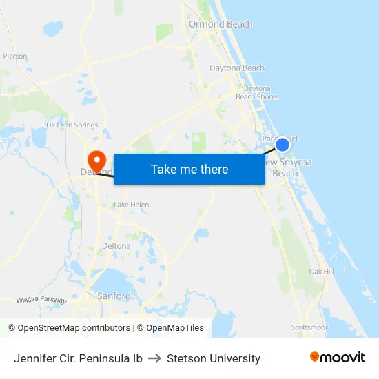 Jennifer Cir.  Peninsula  Ib to Stetson University map
