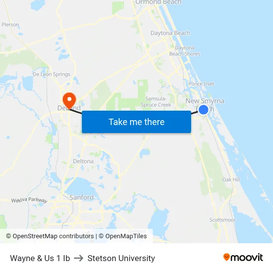 Wayne & Us 1 Ib to Stetson University map