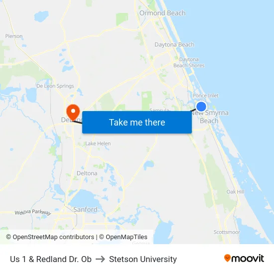 Us 1 & Redland Dr. Ob to Stetson University map