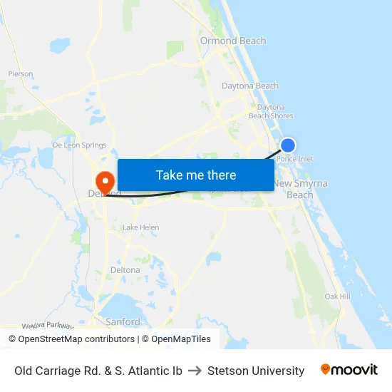 Old Carriage Rd. & S. Atlantic Ib to Stetson University map