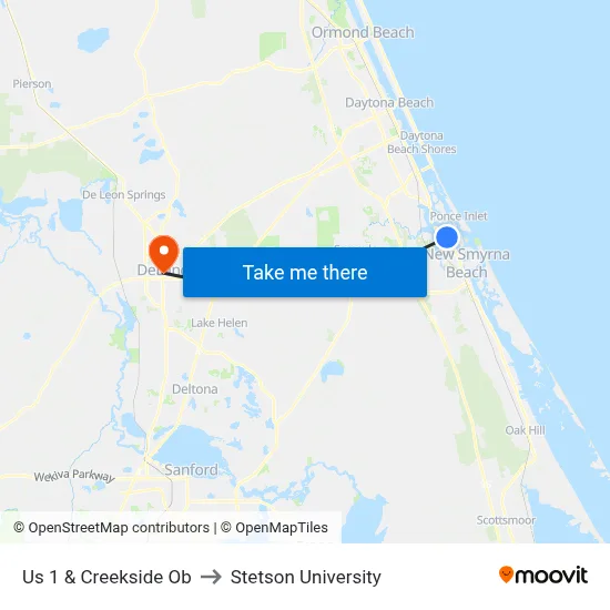 Us 1 & Creekside Ob to Stetson University map