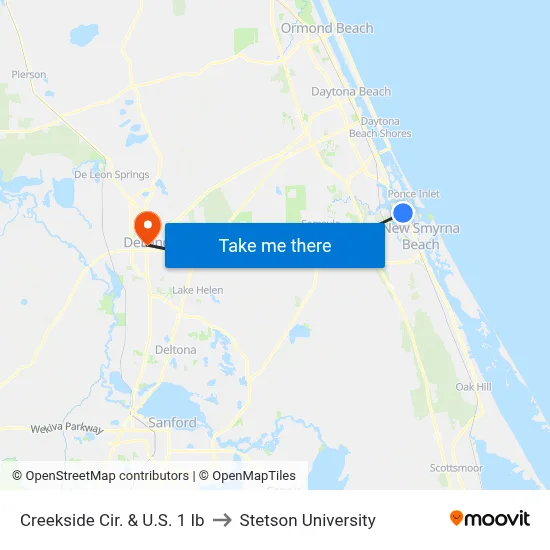 Creekside Cir. & U.S. 1 Ib to Stetson University map