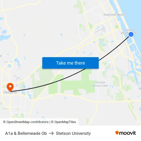 A1a & Bellemeade Ob to Stetson University map