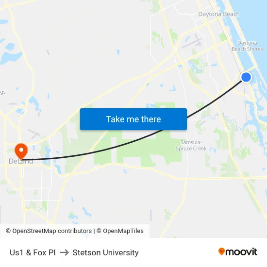 Us1 & Fox Pl to Stetson University map