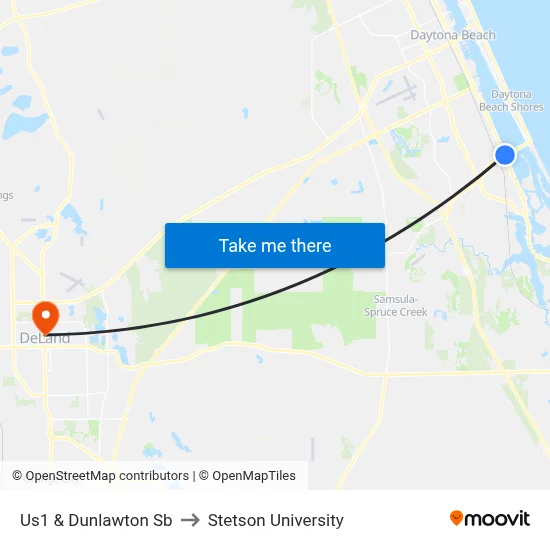 Us1 & Dunlawton  Sb to Stetson University map
