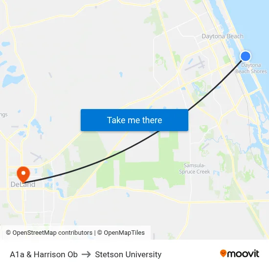 A1a & Harrison Ob to Stetson University map