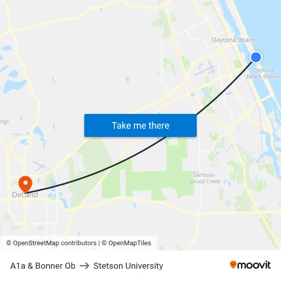 A1a & Bonner Ob to Stetson University map