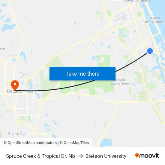 Spruce Creek & Tropical Dr. Nb to Stetson University map