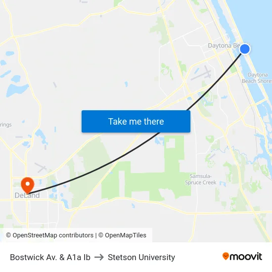 Bostwick Av. & A1a Ib to Stetson University map