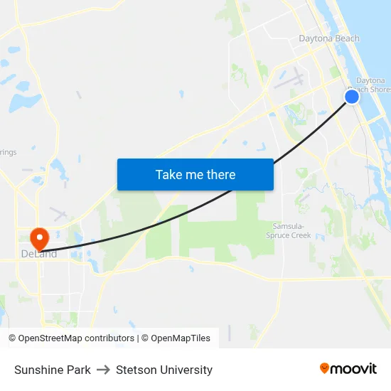 Sunshine Park to Stetson University map