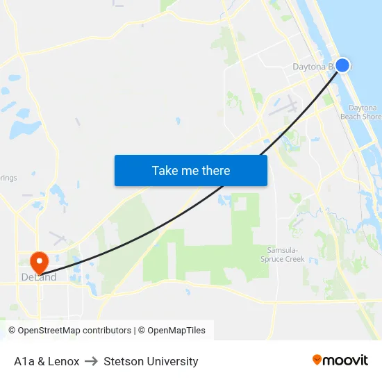 A1a & Lenox to Stetson University map