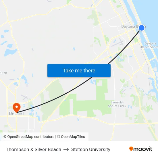 Thompson & Silver Beach to Stetson University map