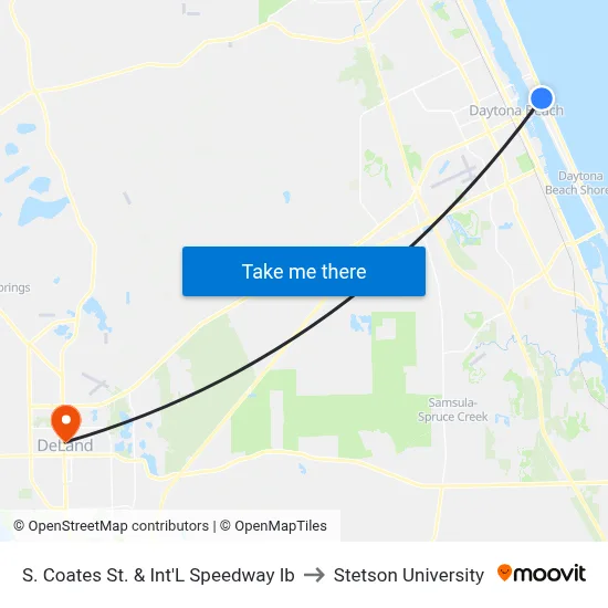 S. Coates St. & Int'L Speedway Ib to Stetson University map
