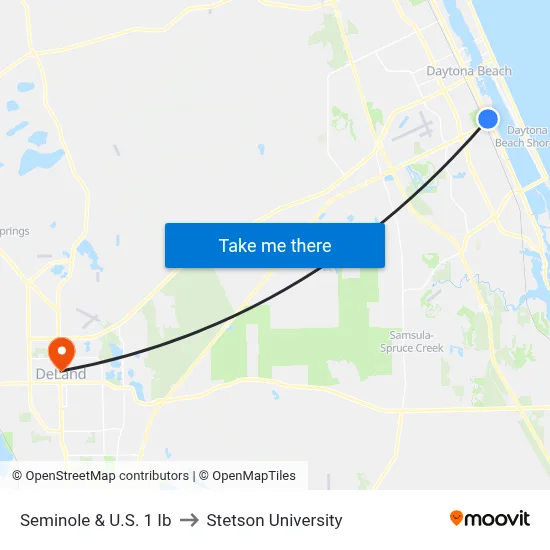 Seminole & U.S. 1 Ib to Stetson University map